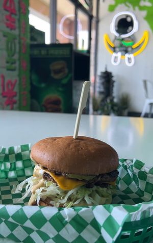 Mac Zaddy Burger In GF Bun  at Veg & Go Plant Based in Riverside