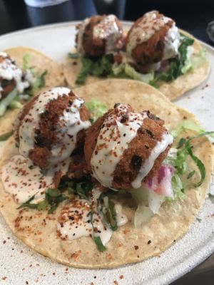 “Falafel” tacos from brunch menu at PLANTA in West Palm Beach