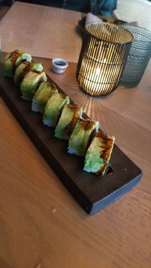 Dragon Roll (tempura broccoli, spinach, spicy unagi sauce) at PLANTA in West Palm Beach