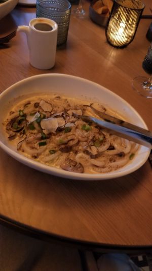 Udon Noodles (truffle mushroom cream, shaved truffle) at PLANTA in West Palm Beach