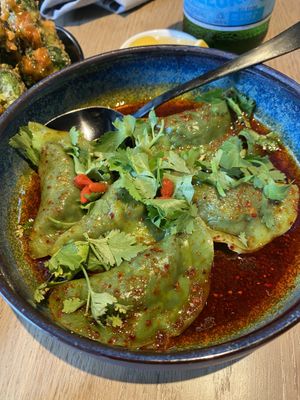 Spinach dumplings with mushrooms  #Veganuary at PLANTA in West Palm Beach