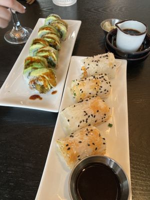 Dragon roll (left) Baked Crab (Right)  at PLANTA in West Palm Beach