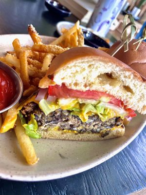 Planta Burger with Truffle Fries  at PLANTA in West Palm Beach