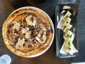 Truffle pizza and Torched and Press Sushi  at PLANTA in West Palm Beach