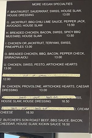 Two vegan menus at Timmy Ginger's Sandwich Shop in Roseville