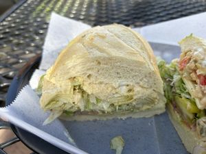 Artichoke hummus sando   at Timmy Ginger's Sandwich Shop in Roseville