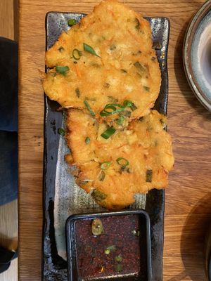 Vegan fried bean, carrot and onion pancakes (5€)  at Kini in Hamburg