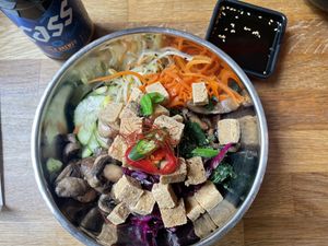 Bipimbap with fried tofu och soy-sesame-sauce!   at Kini in Hamburg