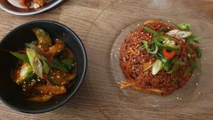 Cucumber salad and kimchi fried rice at Kini in Hamburg