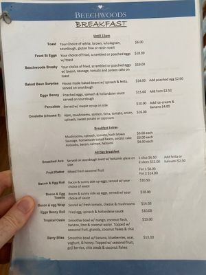 Menu 11 Dec 2021 at Beechwoods Milk Bar in Mossman