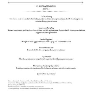 Snippet of Plant based menu (check out their website for more)  at National Kitchen by Violet Oon in Central Singapore