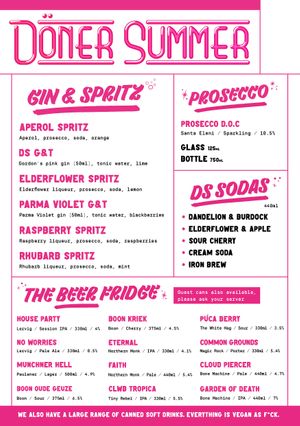 Drinks menu at Döner Summer in Hull