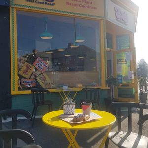 Outdoor seating at Scoff's in Horsforth