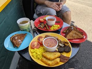 The Scoffalot vegan breakfast (and a small breakfast behind) at Scoff's in Horsforth