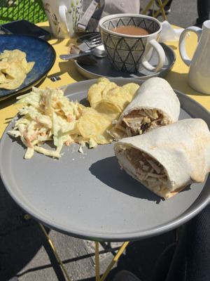 BBQ Tofu Wrap with coleslaw and crisps   at Scoff's in Horsforth
