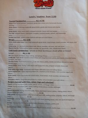 Menu 9/11/23 at Scoff's in Horsforth