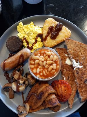 With brown sauce 😋 at Scoff's in Horsforth