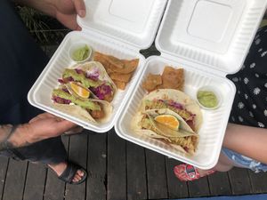 Mushrooms tacos  and cauliflower tacos with “chips”  at El Pescado Loco in Dominical