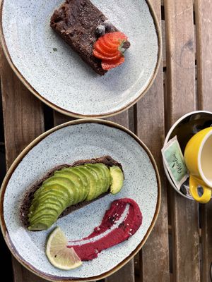 Avocado Toast and sweet potato brownie  at Nicolau in Porto