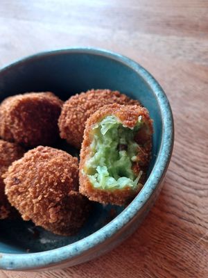 Vegan 'bitterballen' with wakame, with wasabi dip at BomBaai Strandbar in Westkapelle