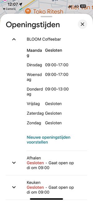 Openingstijden van nu 8 sept 2025  at Bloom Coffeebar in Vlissingen