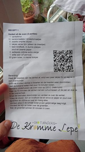 een van de recepten die er liggen at Bio-tuinderij De Kromme Lepel in Bergen Op Zoom