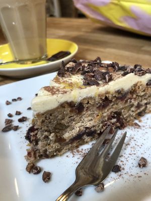 Squash cake and chai latte  at Cafe Gaya in Aarhus