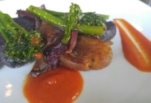Vegan Alvarez Farms Potato with Broccolini, Charred Radicchio and Salsa Brava at Tilth in Seattle