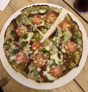 Vegan caprese pizza  at The Bull Inn in Henfield