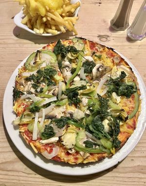 Green veggie & vegan cheesy fries  at The Bull Inn in Henfield