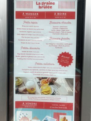 Menu at La Graine Brulée in Montreal