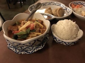 Red curry and jasmine rice   at Baan Thai Restaurant in Leavenworth