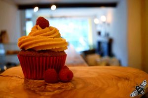 IT'S PEANUT BUTTER JELLY TIME!!! Our Luke loves his PBJs, so he made a cupcake out of it. at Bumbles' Rest Cafe in Ambleside