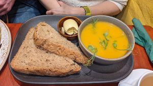 Carrot and ginger soup at Bumbles' Rest Cafe in Ambleside