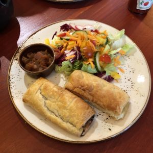 Vegan sausage rolls £7   at Bumbles' Rest Cafe in Ambleside