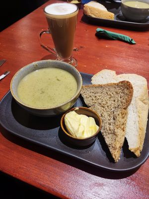 Broccoli, cauliflower and mustard soup at Bumbles' Rest Cafe in Ambleside