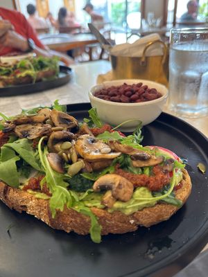 Breakfast toast w/ extra of beans  at The Bakery in Santa Teresa
