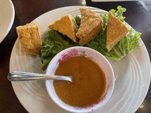 Fried tofu with peanut dipping sauce  at Thai Sapa in Springdale