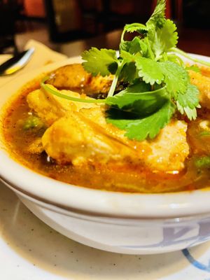 Vegan Tom yum soup with tofu  at Thai Sapa in Springdale