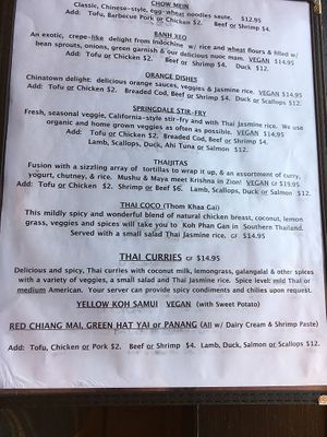 Menu at Thai Sapa in Springdale