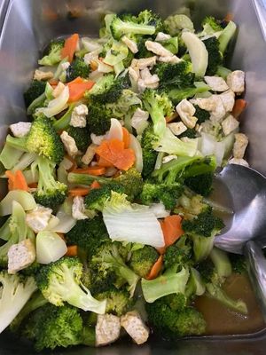 Stir fried broccoli with tofu (Pad broccoli) at Nang Aharn Jay in Bangkok