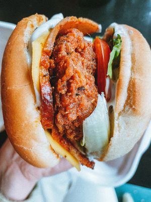 Chicken style bacon cheeseburger 🍔  at Sloth and Sparrow in Falmouth