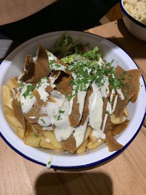 Kebab and chips   at Sloth and Sparrow in Falmouth