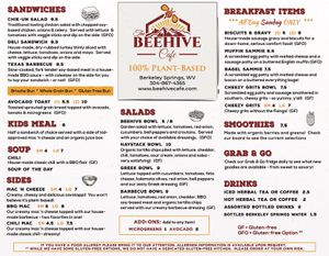 Our menu as of 10/13/21 💗 at The Beehive Cafe in Berkeley Springs