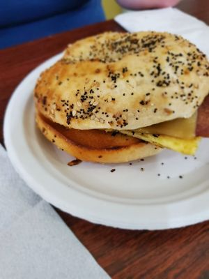 Bacon, Egg, and Cheese Bagel Sandwich at The Beehive Cafe in Berkeley Springs
