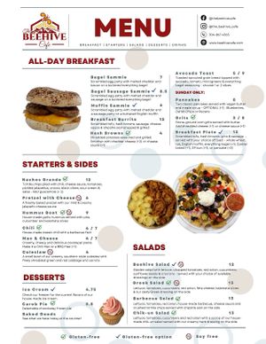 Menu as of 8/22/23 at The Beehive Cafe in Berkeley Springs