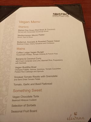 Not an extensive menu, but it's better than nothing. The chef will also come and speak to you about vegan meals if you're staying at the lodge. at Arusha Coffee Lodge in Arusha
