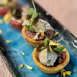 Vegan Pâté de Foie Gras Mini Tart with Sea Caviar at WakaMama in Central Singapore