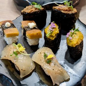 Otoro, Uni, Tobiko, Squid, Unagi, Chutoro, Negitori, Tamago Whole Vegan Sushi at WakaMama in Central Singapore