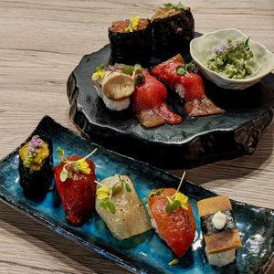 Otoro, Uni, Tobiko, Squid, Unagi, Chutoro, Negitori, Tamago Whole Vegan Sushi at WakaMama in Central Singapore